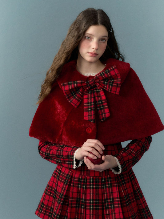 nu291 Little Red Riding Hood Christmas Short Fur Cape