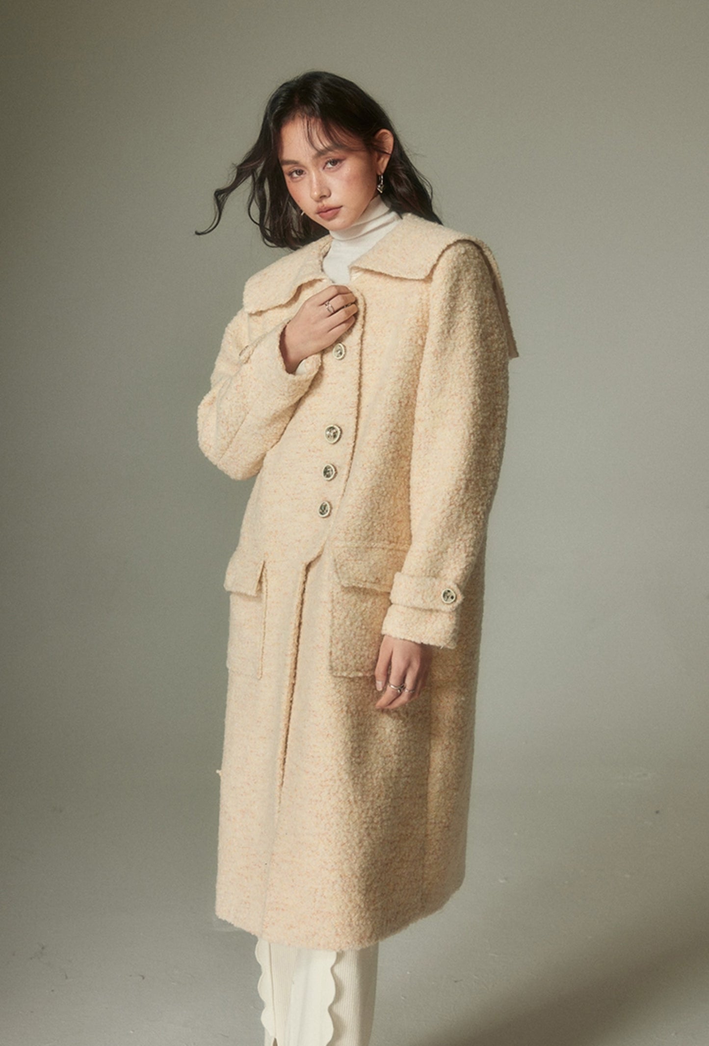 nu91 Custard Lapel Wool Coat