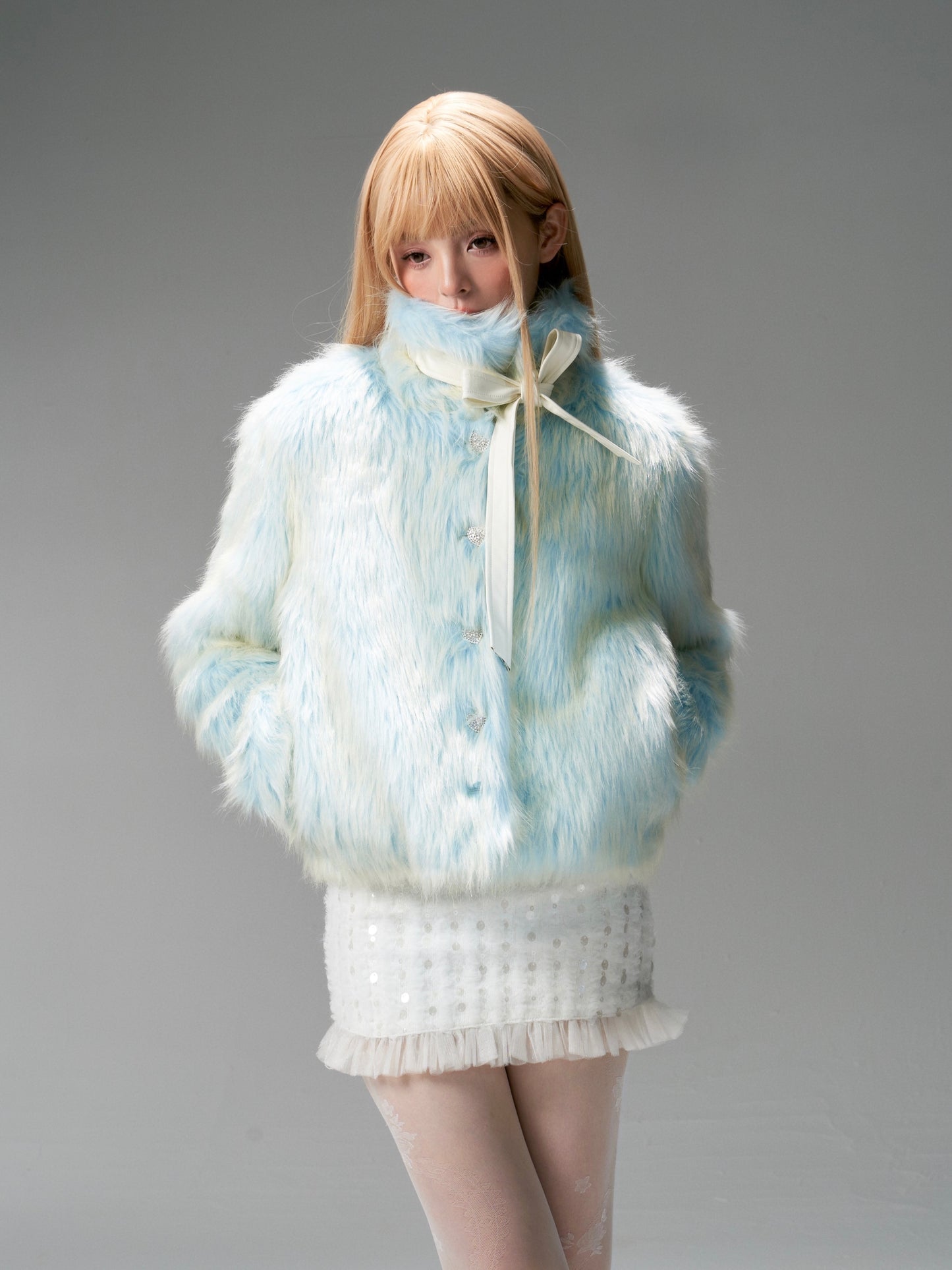 nu311 "Glacier Fur" gradient blue long hair winter coat