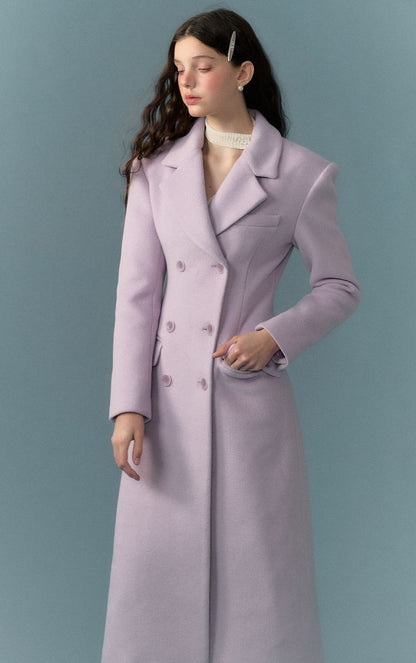 nu293 Taro milk purple double-breasted fur collar woolen coat