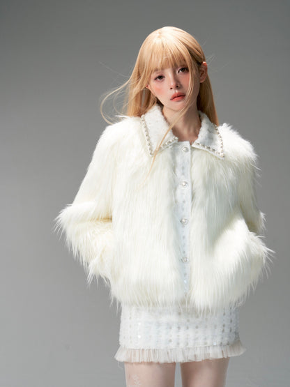 nu313 Snowy mountain long-hair eco fur coat / skirt