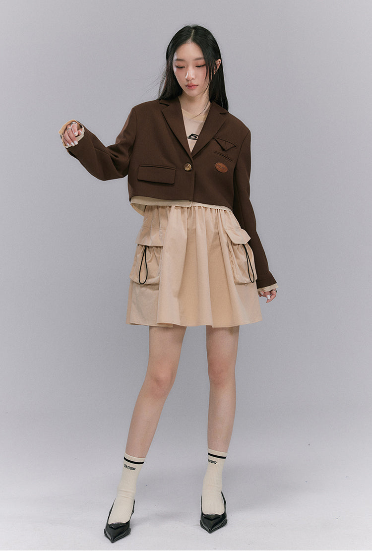 nu124 Single button contrasting edge short jacket