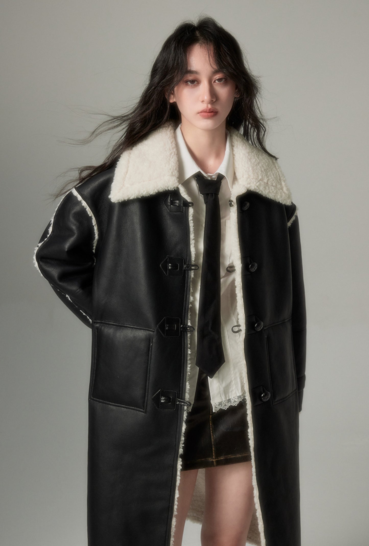 nu119 Lamb fur and woolen coat