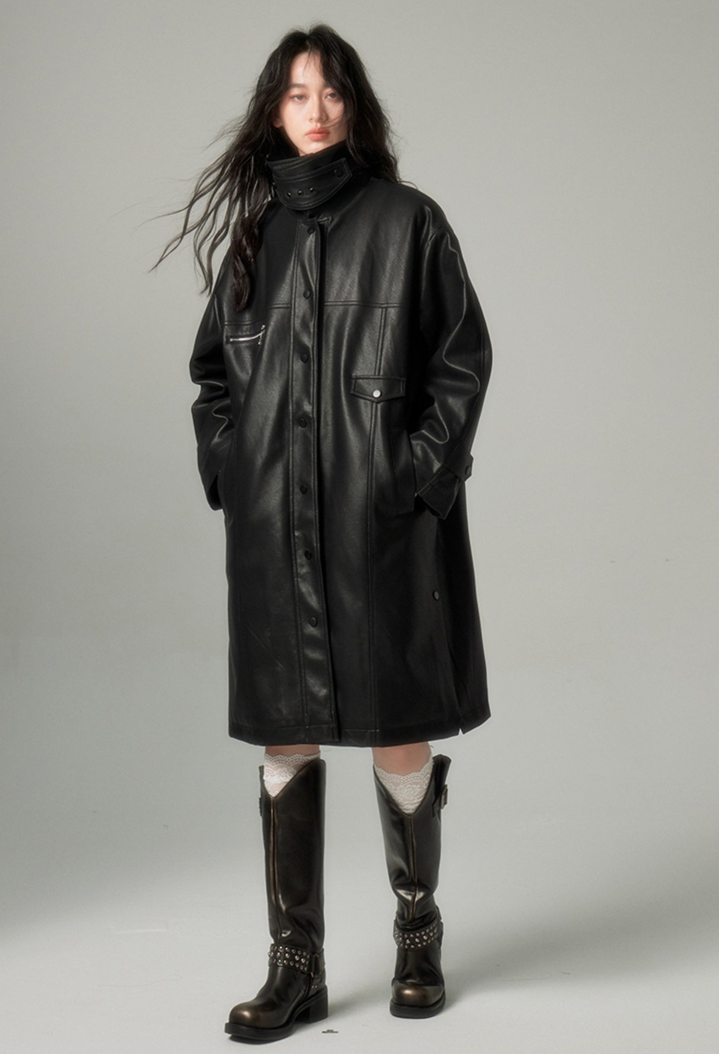 nu100 Quilted Trench Leather Coat