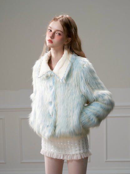 nu311 "Glacier Fur" gradient blue long hair winter coat