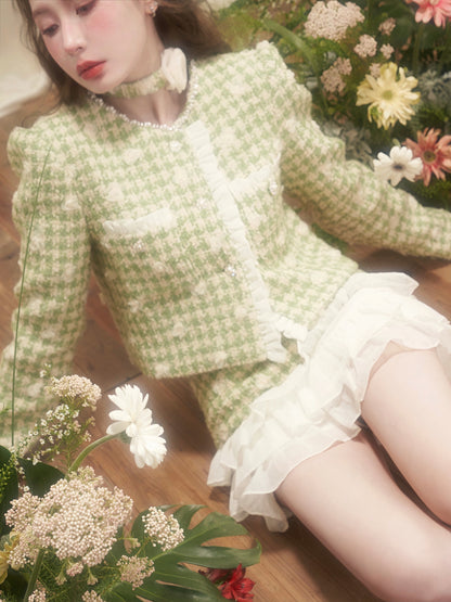 nu294 Flower fragrance lace jacket / cake skirt