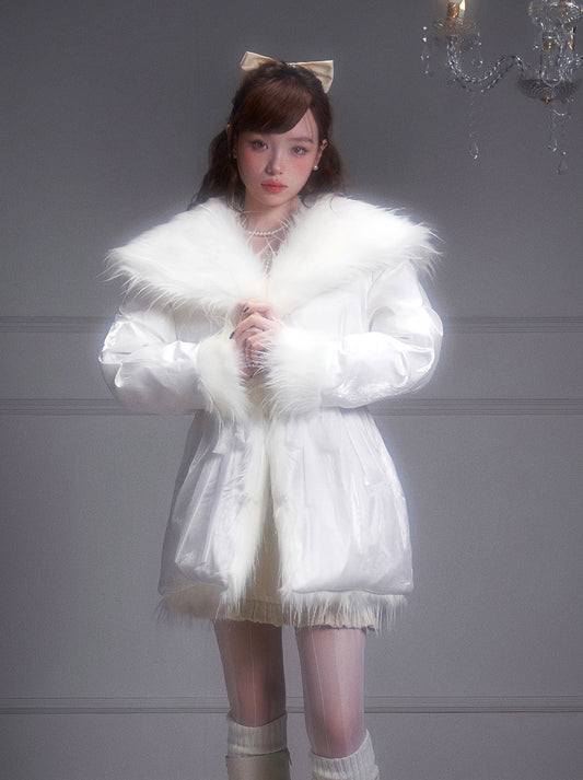 nu298 Silver white duck down reversible fur coat