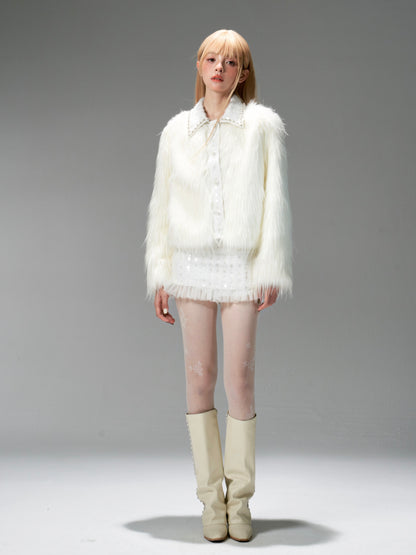 nu313 Snowy mountain long-hair eco fur coat / skirt