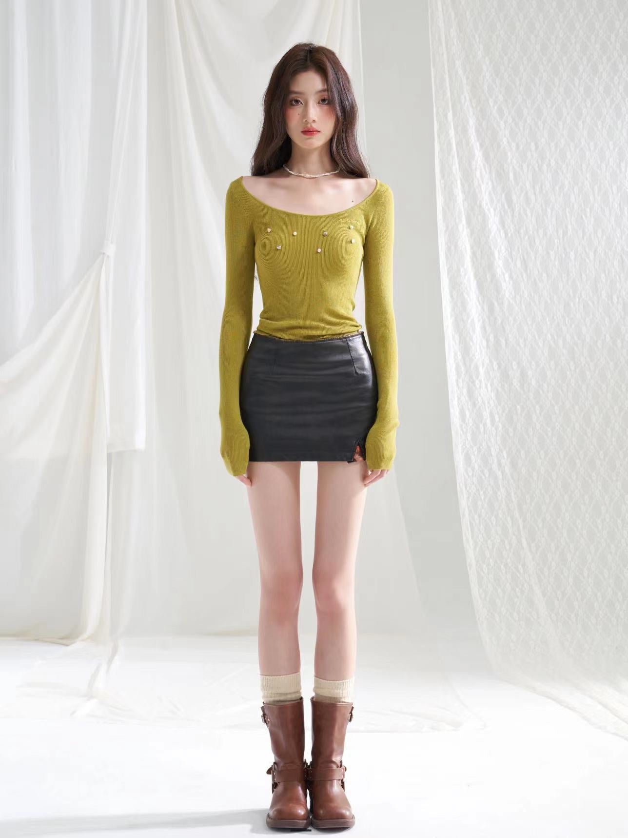 nu279 Wool knitted slim fit long-sleeved bottoming shirt