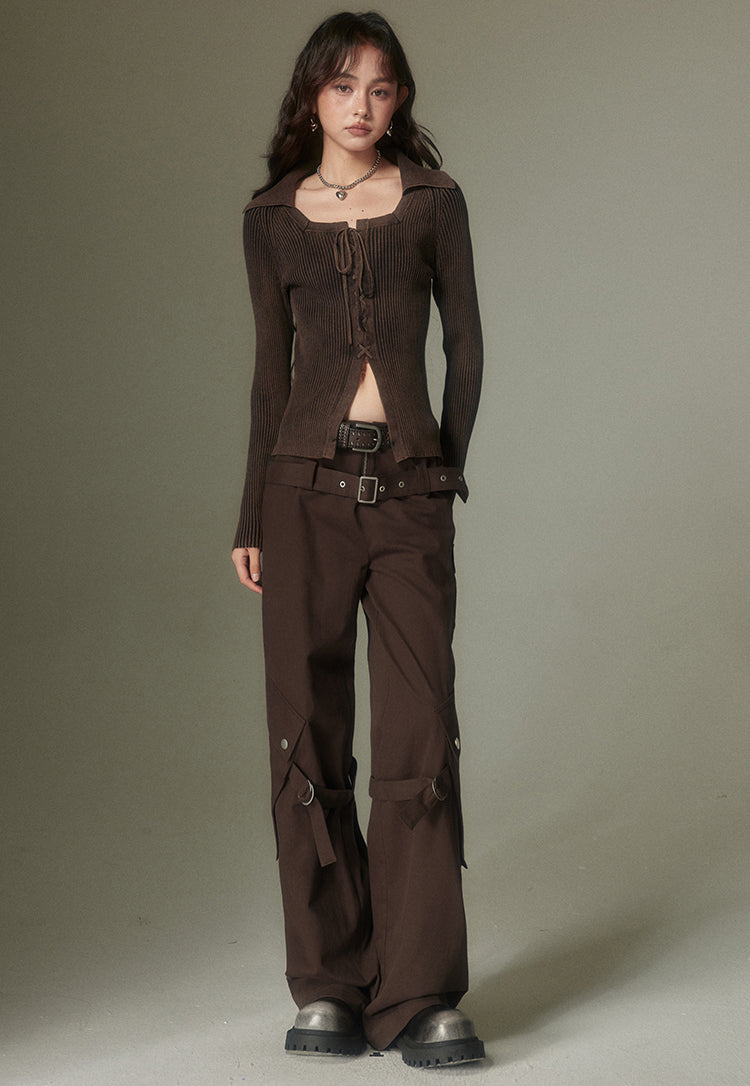 nu125 Double belt wide leg trousers