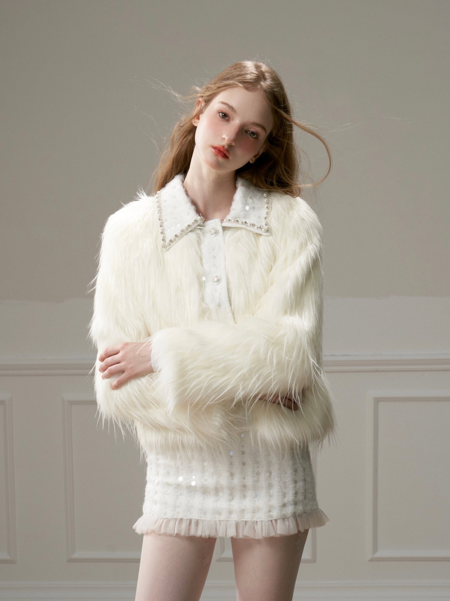 nu313 Snowy mountain long-hair eco fur coat / skirt