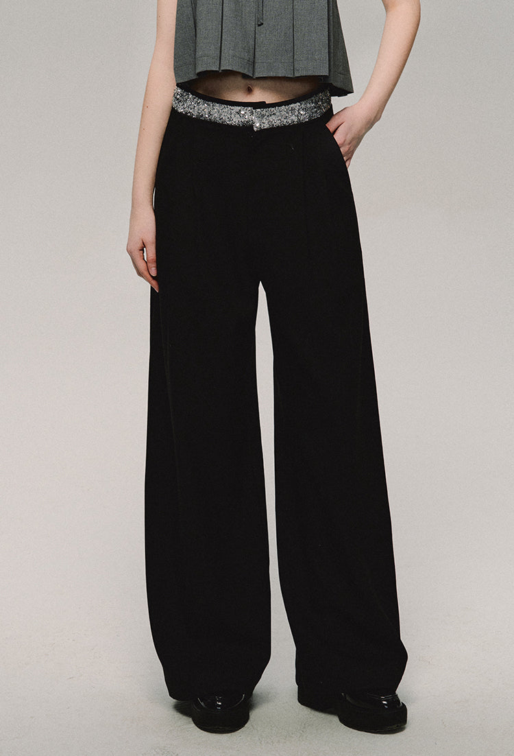 nu376 "Under the Gem Mountain" mid-waist sequined casual wide pants