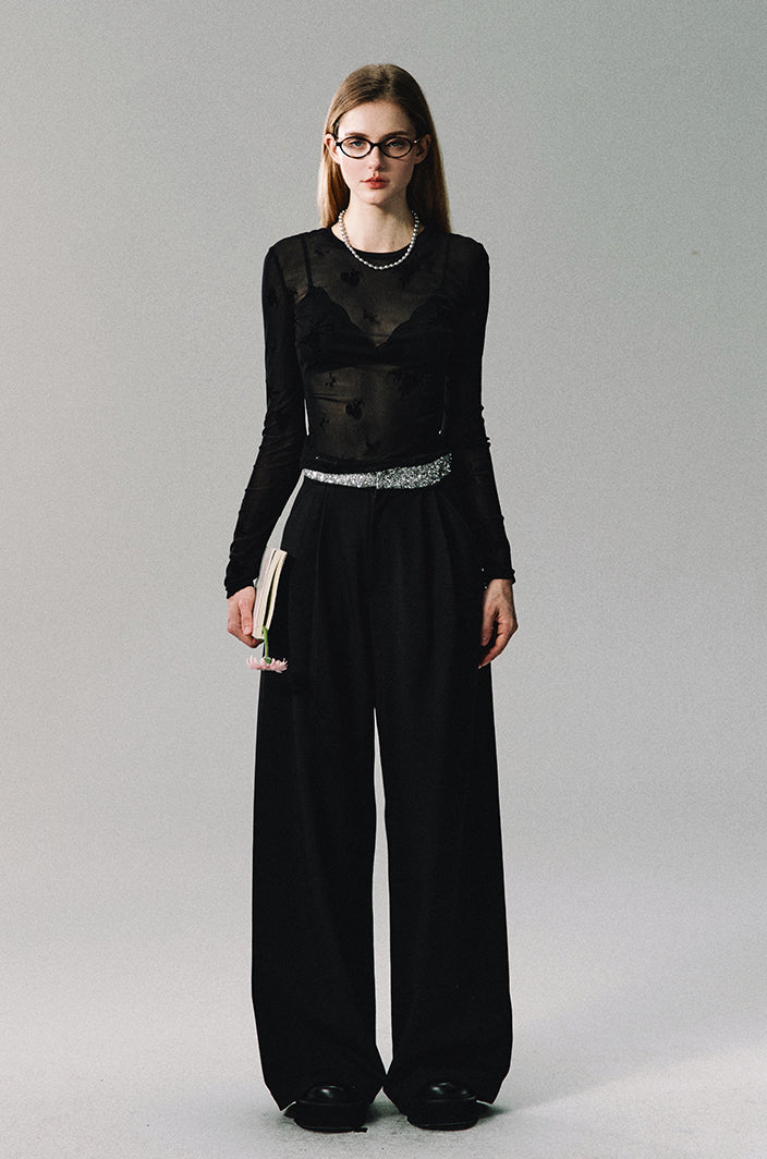 nu376 "Under the Gem Mountain" mid-waist sequined casual wide pants