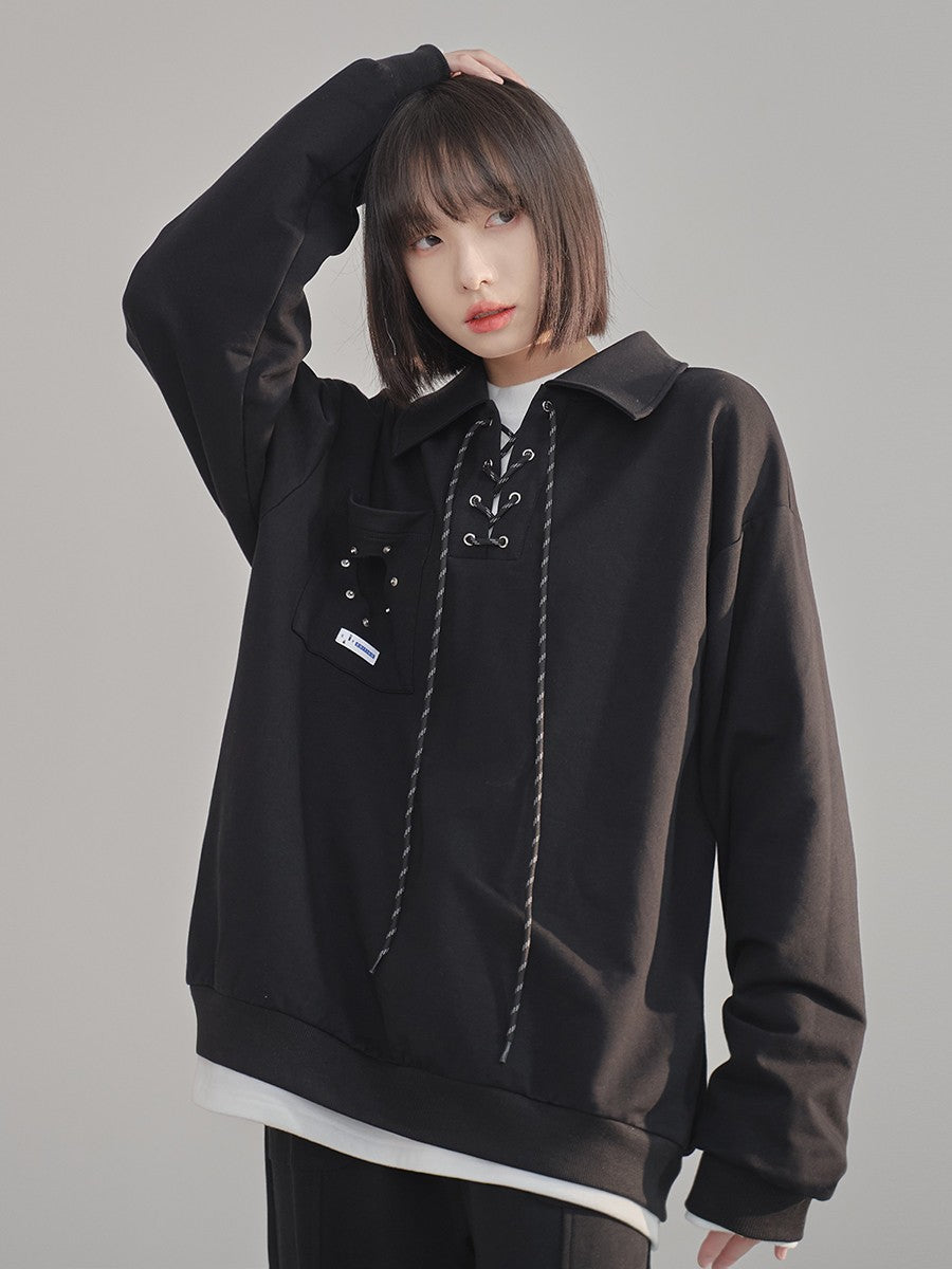 nu48 Polo collar drawstring sweatshirt