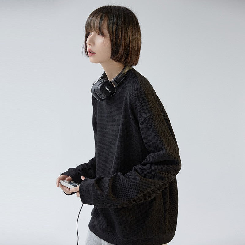 nu49 Basic Round Neck Waffle Sweater