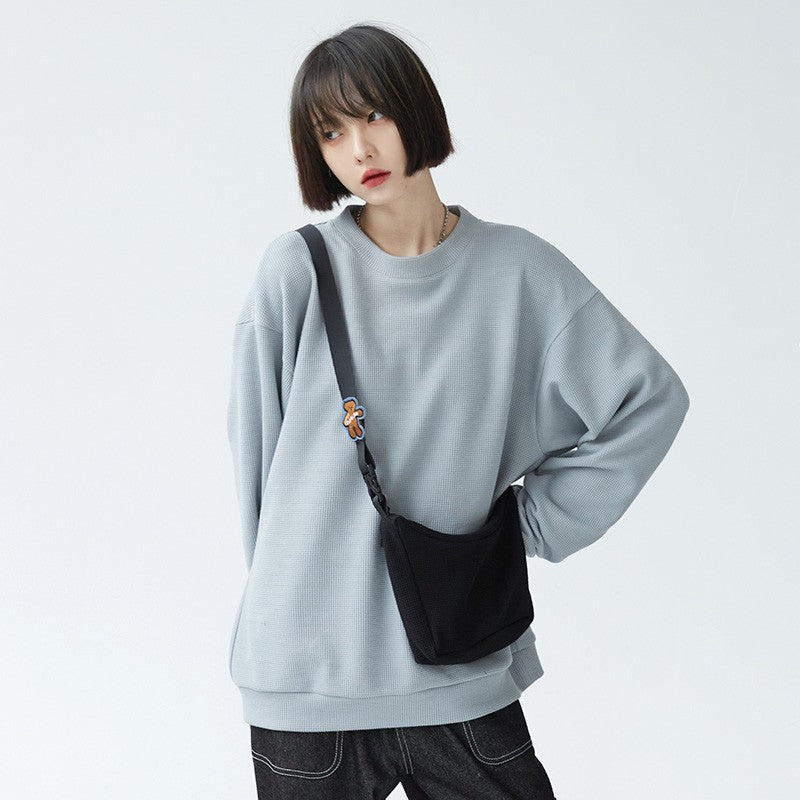 nu49 Basic Round Neck Waffle Sweater