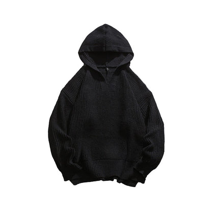 nu55 Slit Design Hooded Knit Sweater