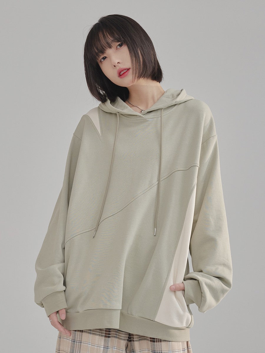 nu59 Stitching Contrast Color Hooded Sweatshirt