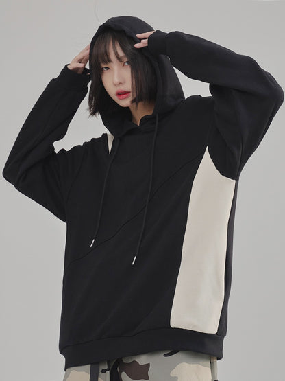 nu59 Stitching Contrast Color Hooded Sweatshirt