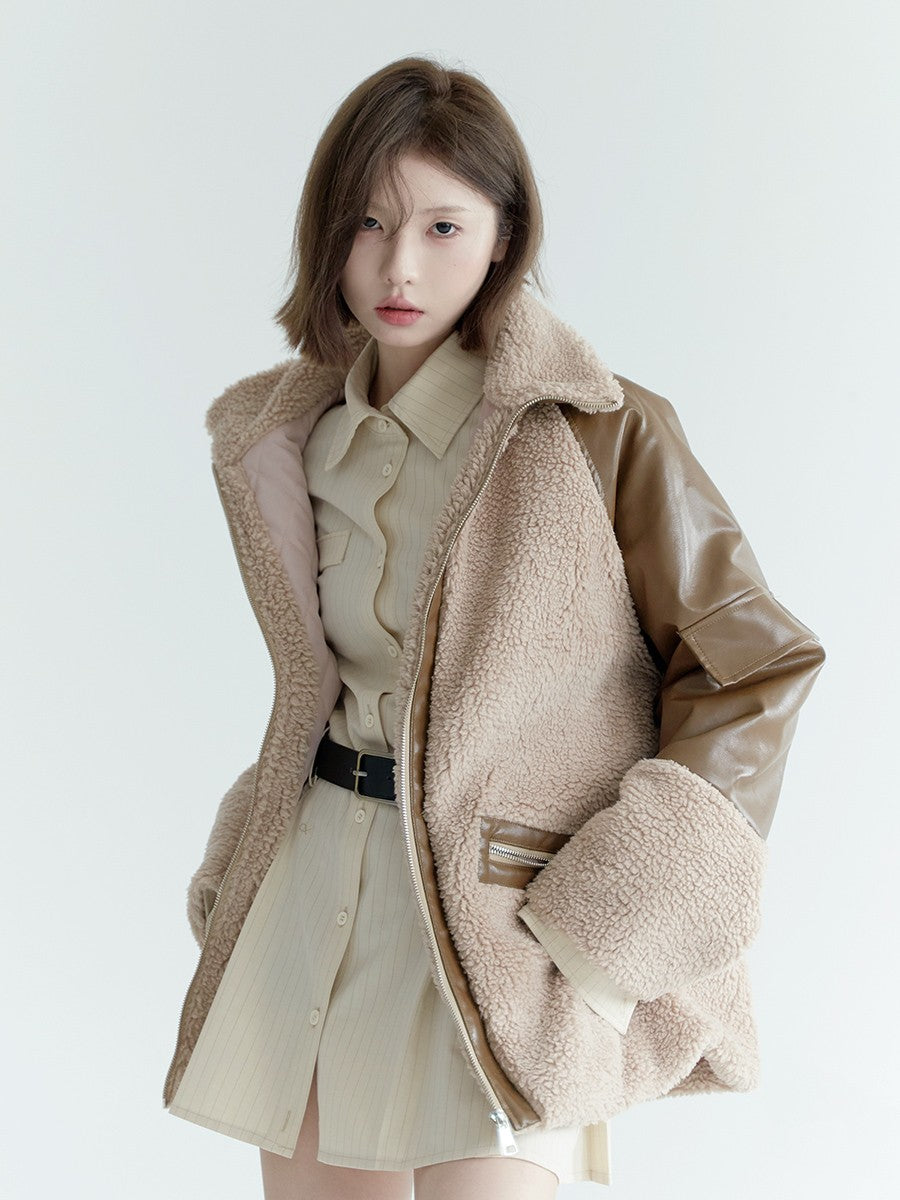 nu65 Lamb Wool Spliced ​​Leather Jacket