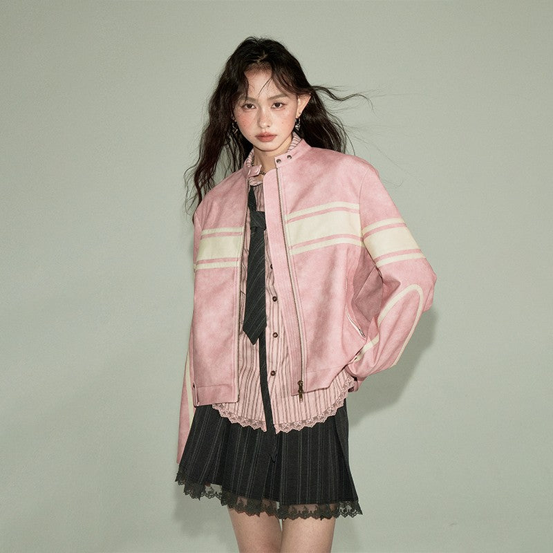 nu79 Pink Leather Retro Jacket