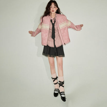 nu79 Pink Leather Retro Jacket