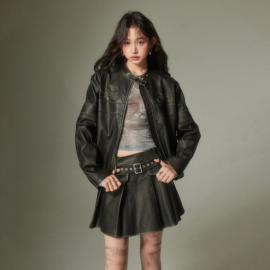 nu80 Bowknot Polished Leather Jacket