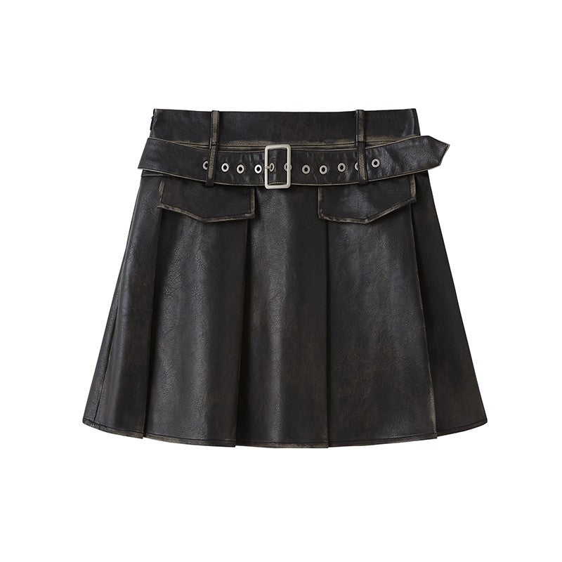 nu93 Pleated High-Waisted Leather Skirt