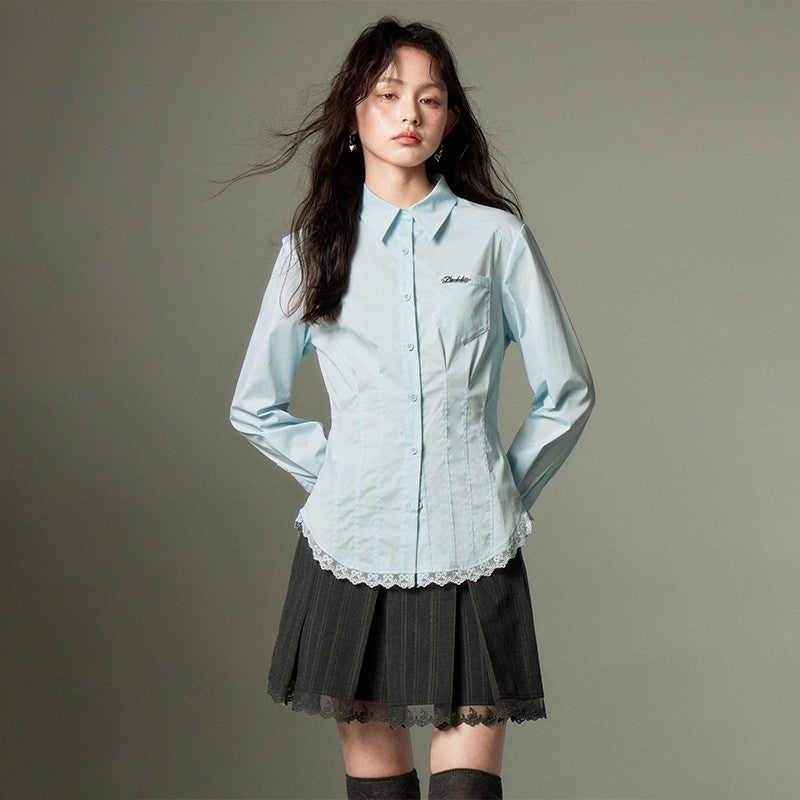 nu105 College style lace long-sleeved shirt