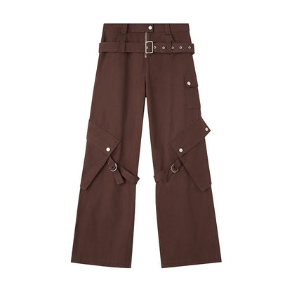 nu125 Double belt wide leg trousers