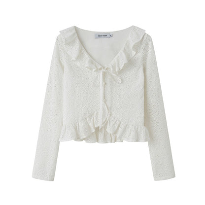 nu129 French romantic hollow lace shirt