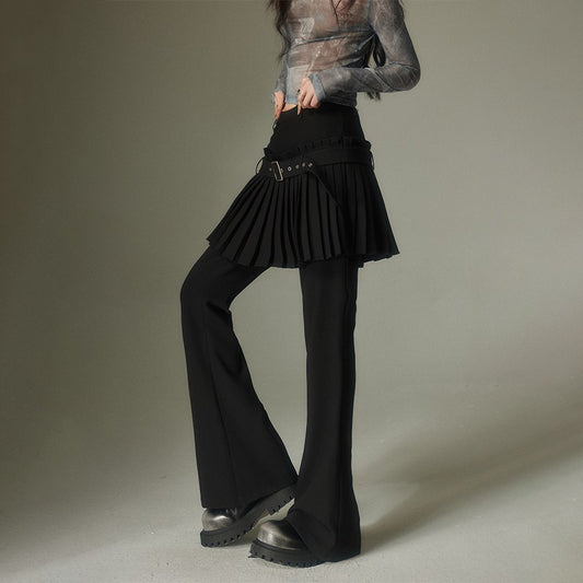 nu132 Fake two-piece pleated culottes / high-waisted flared pants