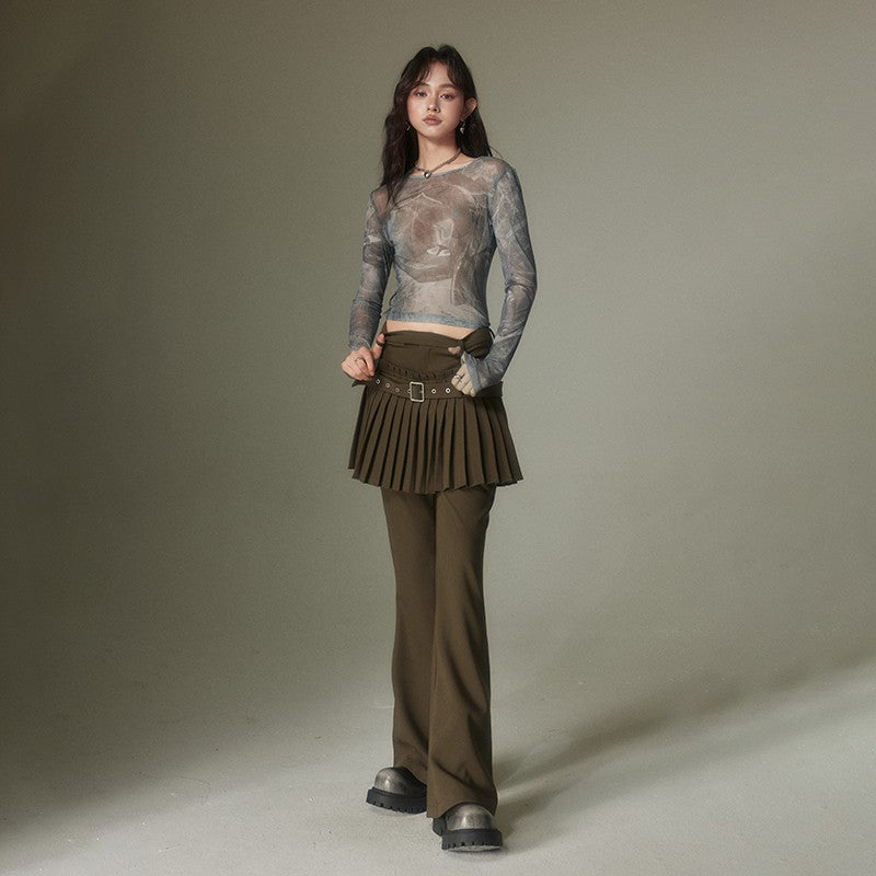 nu132 Fake two-piece pleated culottes / high-waisted flared pants