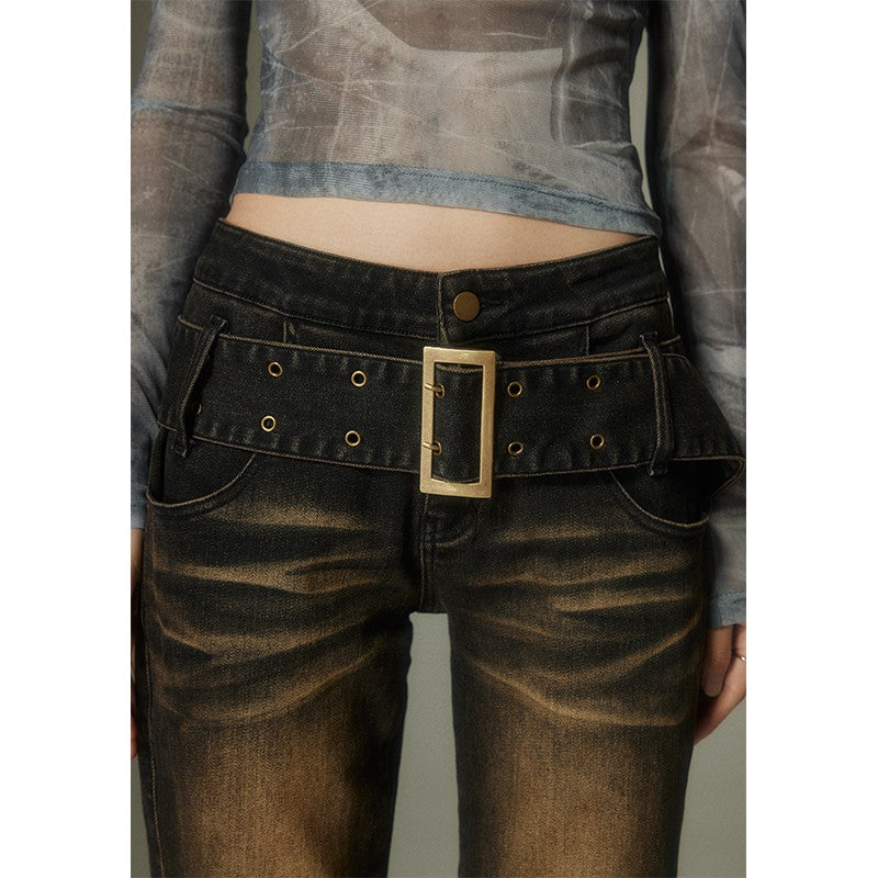 nu135 Wasteland wide belt bootcut jeans