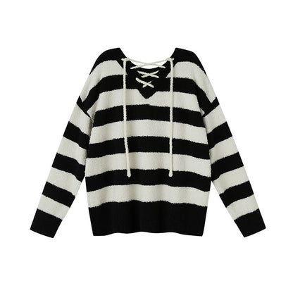 nu142 Striped strap knitted pullover