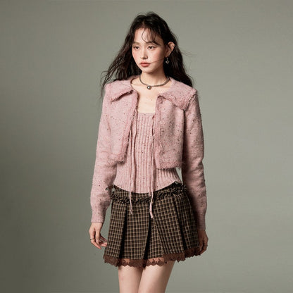 nu147 Retro knitted cardigan + vest two-piece set