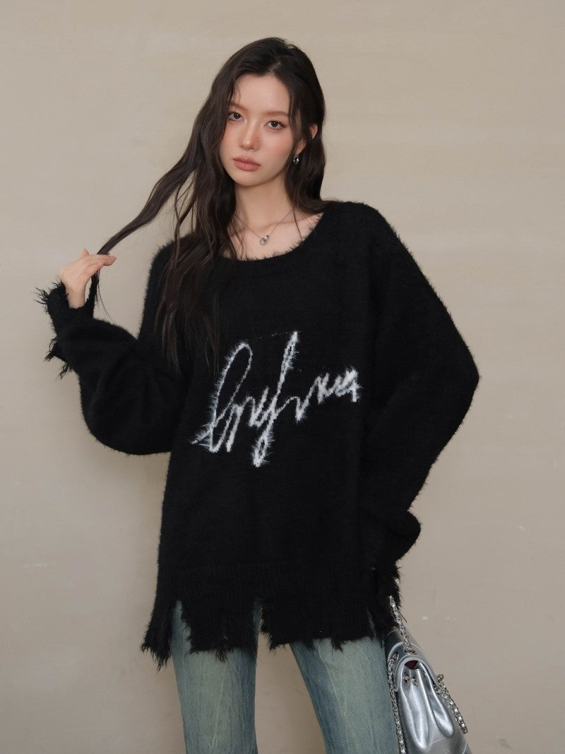 nu159 Lazy letter knitted sweater