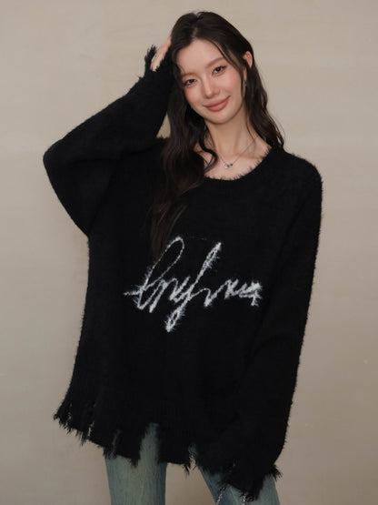 nu159 Lazy letter knitted sweater