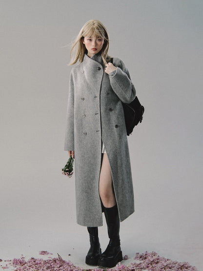 nu179 "Soft and tough" Moreland gray mulberry silk long wool coat