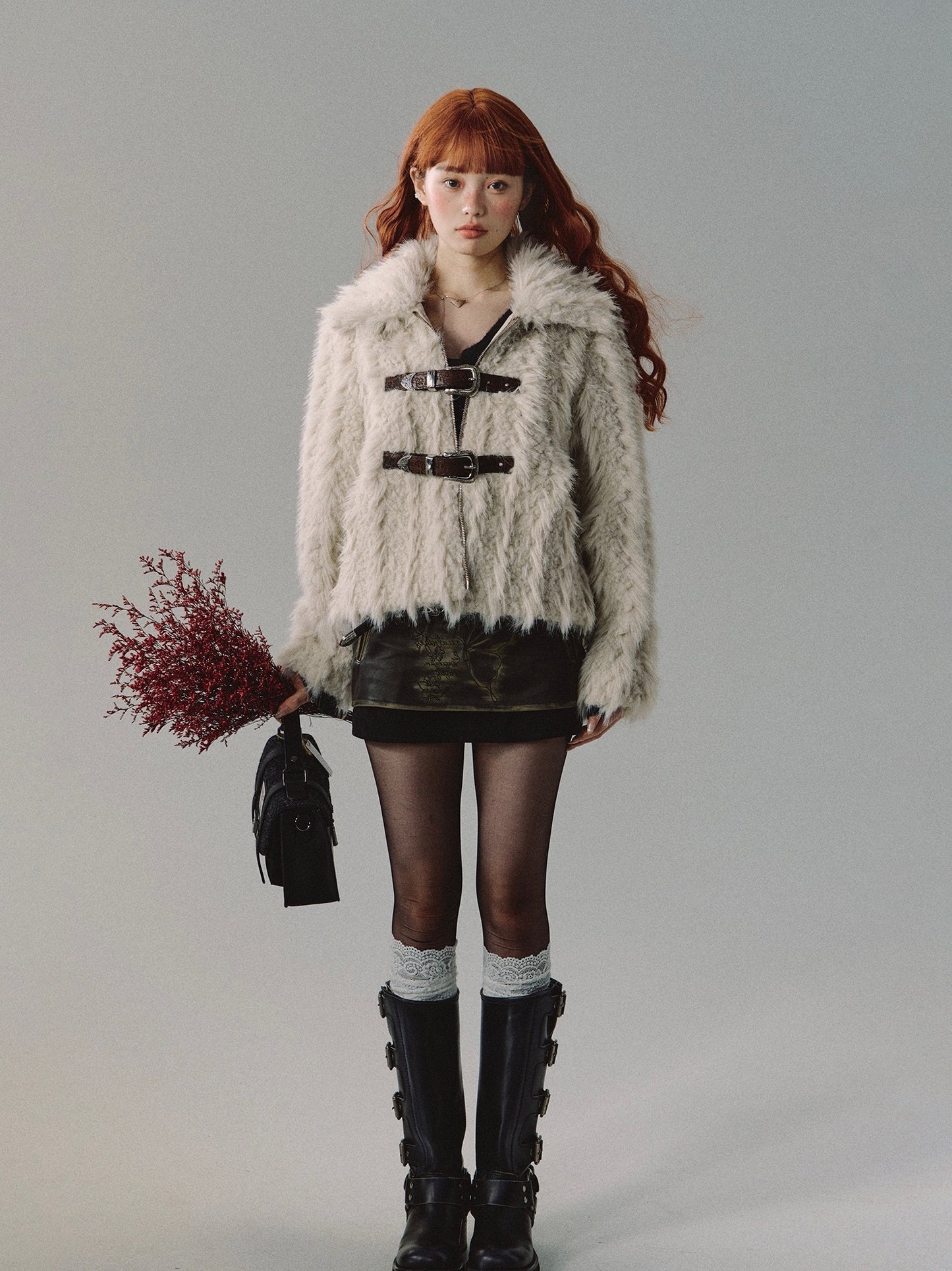 nu207 "Disorderly Dusk" leather belt fur coat