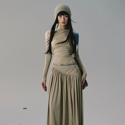 nu221 "Meditation of Moss" off-shoulder knitted long dress