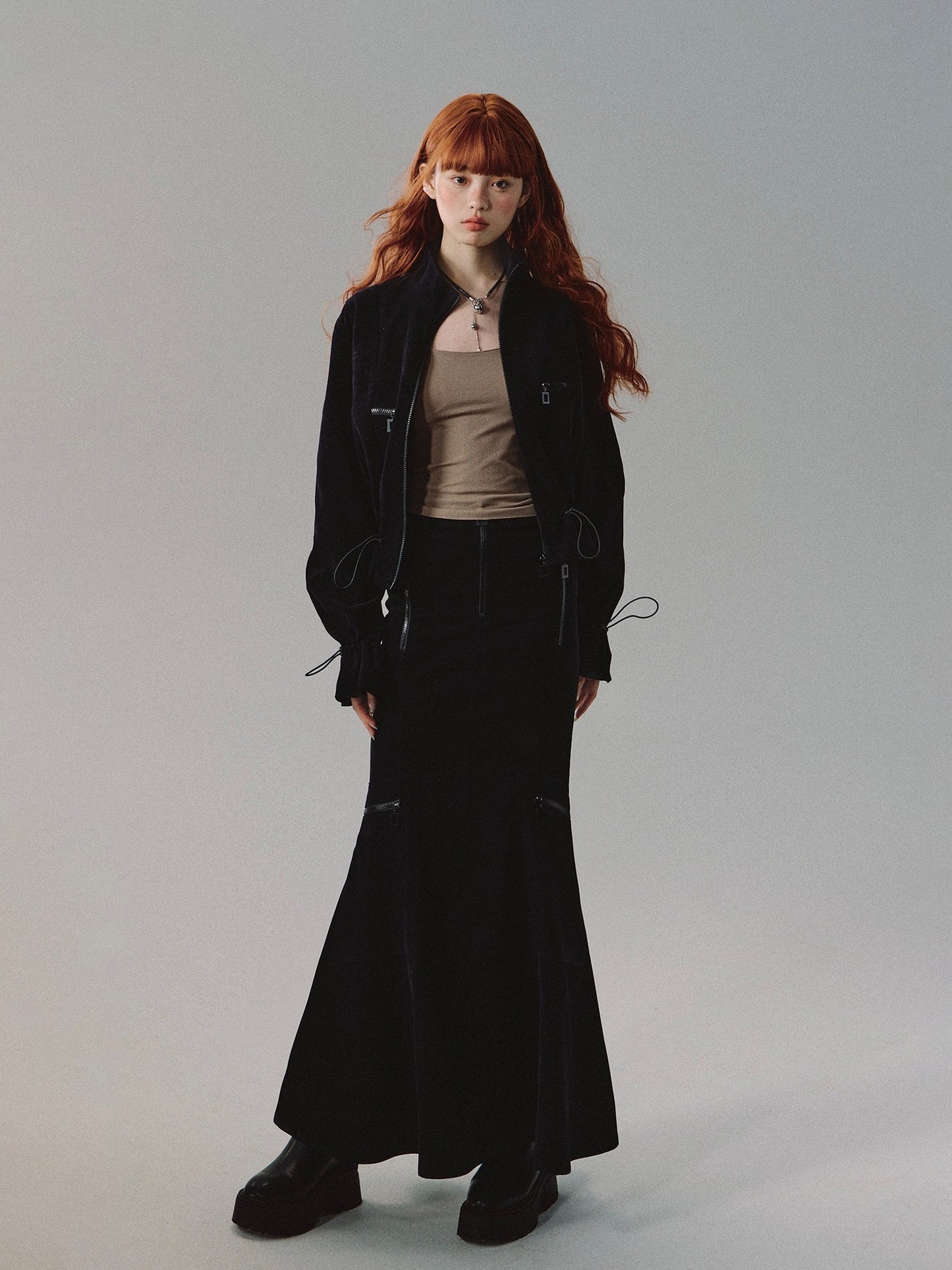 nu218 "Osmanthus and Suede" Short Drawstring Jacket / Mermaid Skirt