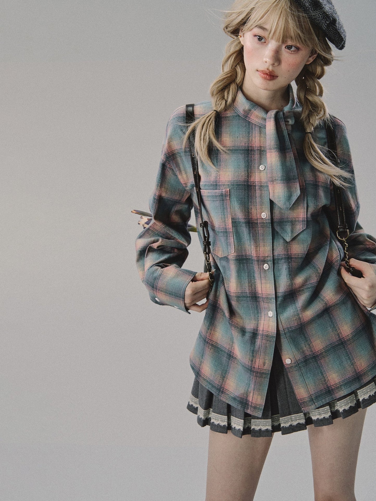 nu233 "Midnight Smudge" Float Tie Cotton Plaid Shirt