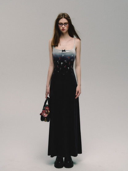 nu263 "When the Grass Leaves Fall" Velvet Suspender Long Dress