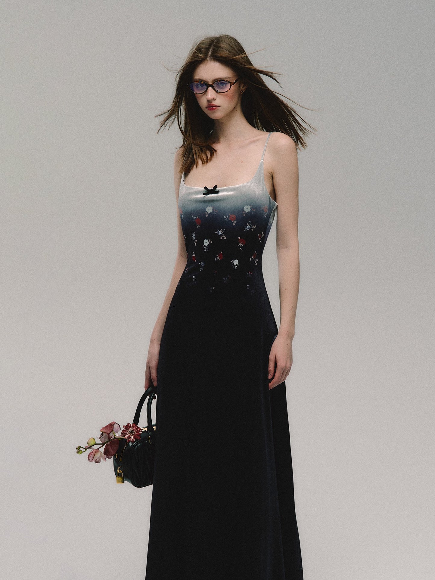 nu263 "When the Grass Leaves Fall" Velvet Suspender Long Dress