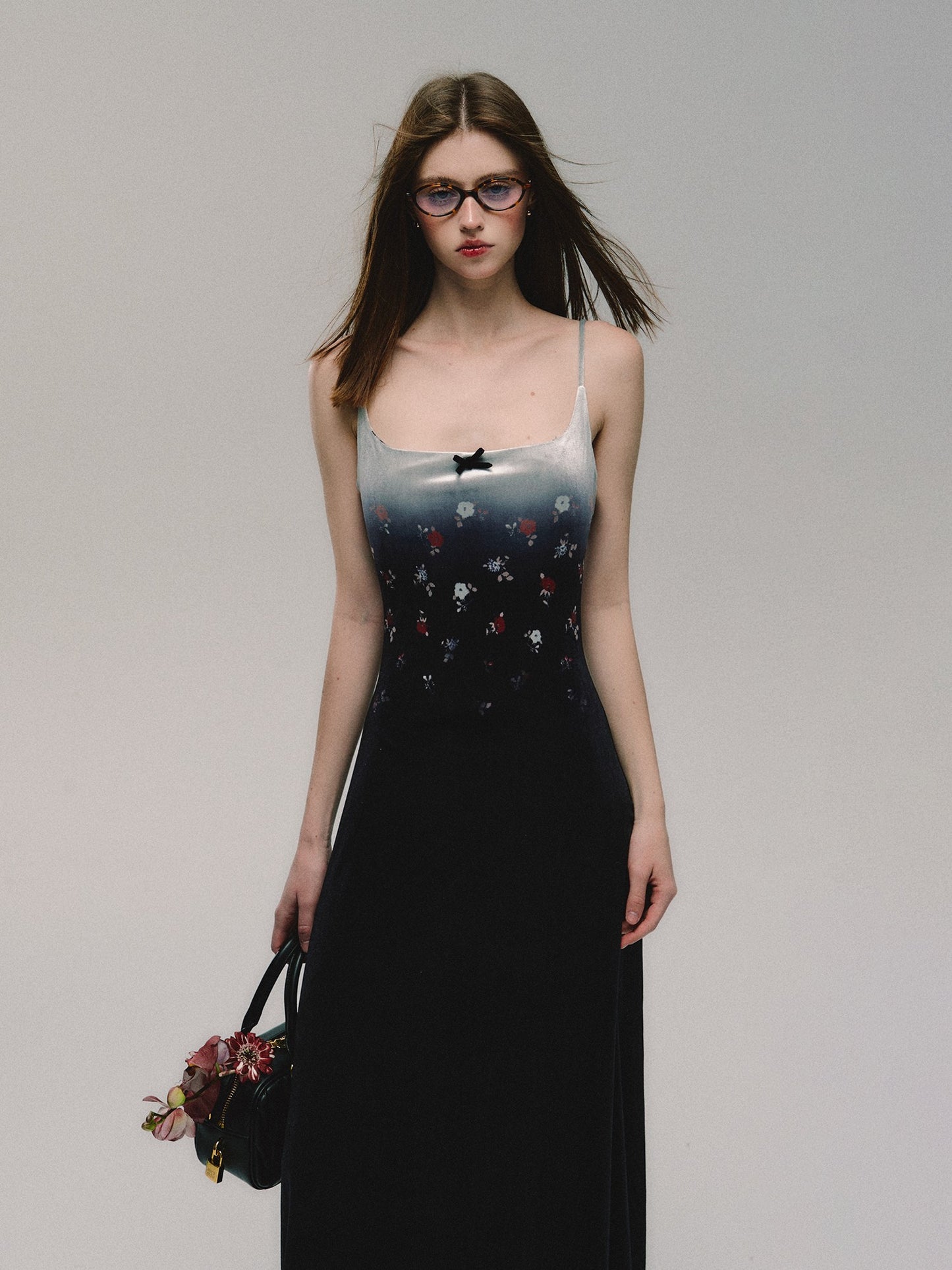 nu263 "When the Grass Leaves Fall" Velvet Suspender Long Dress