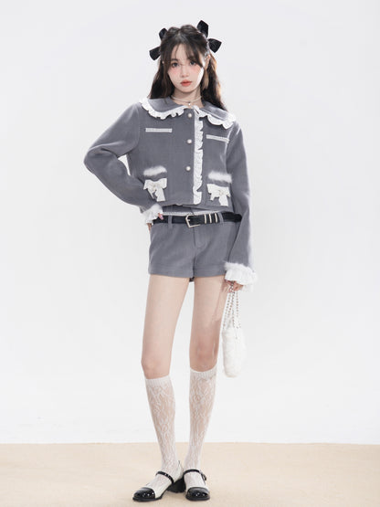 nu288 Wool quilted doll collar jacket / shorts