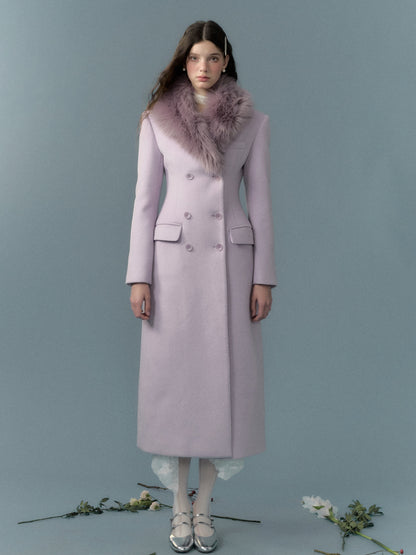 nu293 Taro milk purple double-breasted fur collar woolen coat