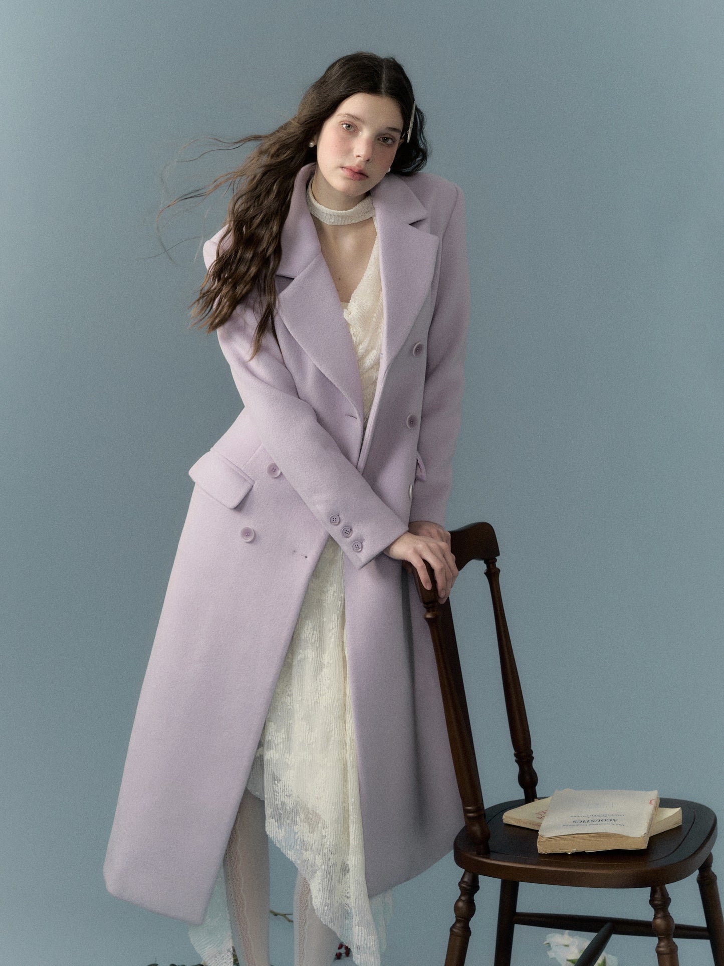 nu293 Taro milk purple double-breasted fur collar woolen coat