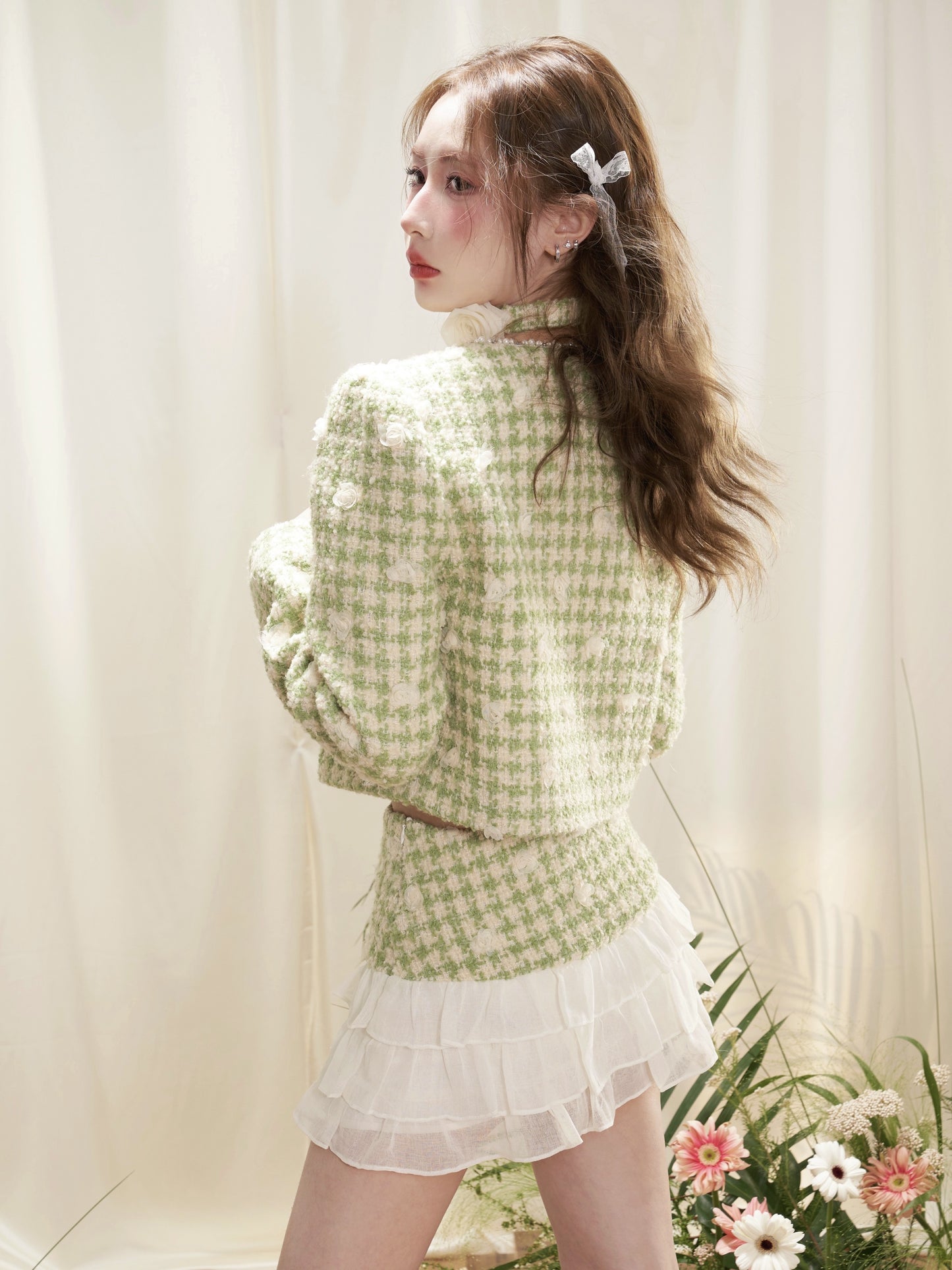 nu294 Flower fragrance lace jacket / cake skirt